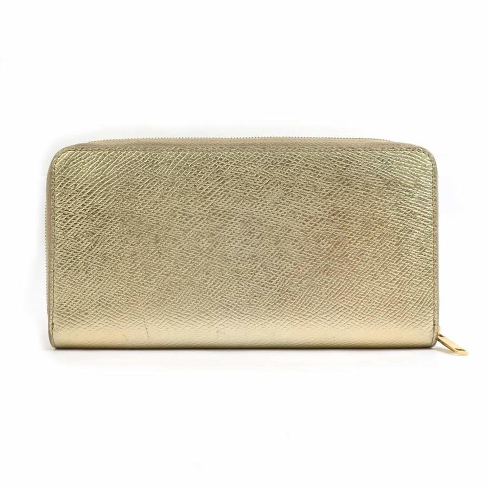 CELINE Round Long Wallet Leather Gold Men's Women's 55790g - Picture 2 of 5